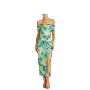 ML Monique Lhuillier Allie Floral Print Lace Midi Dress Off Shoulder Size 2